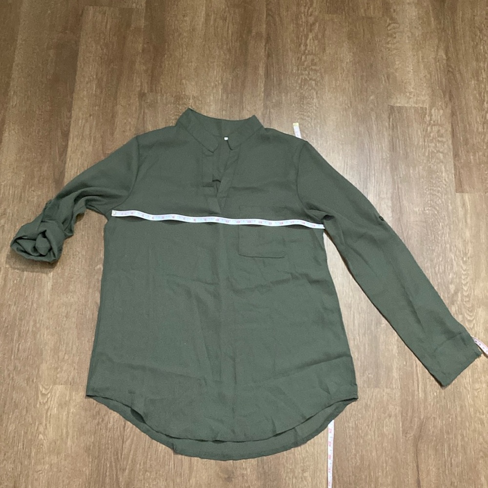 Unbranded xl olive army green mandarin collar long sleeve with buttoned sleeves